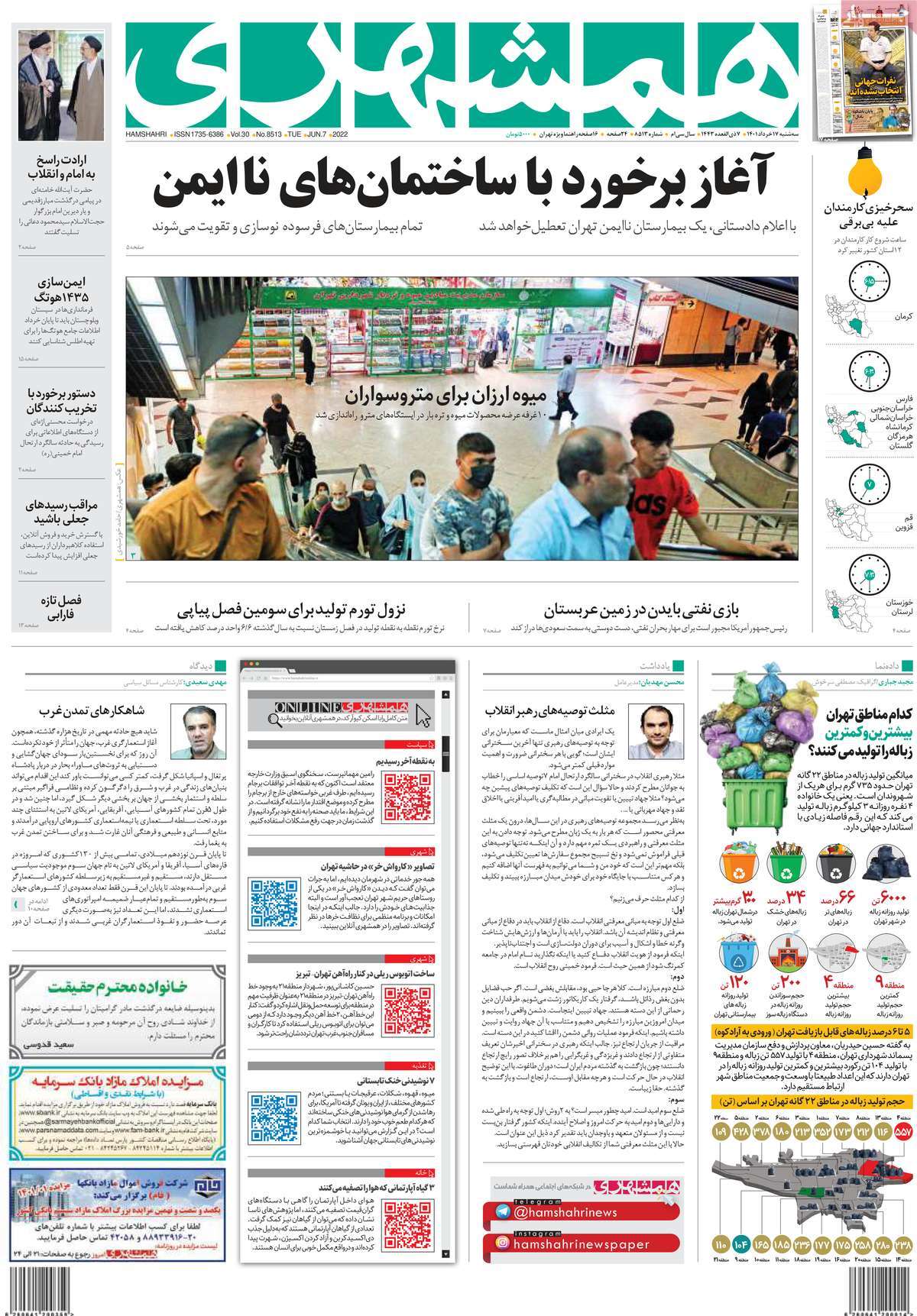 روزنامه های مهم امروز 17-03-1401 8
