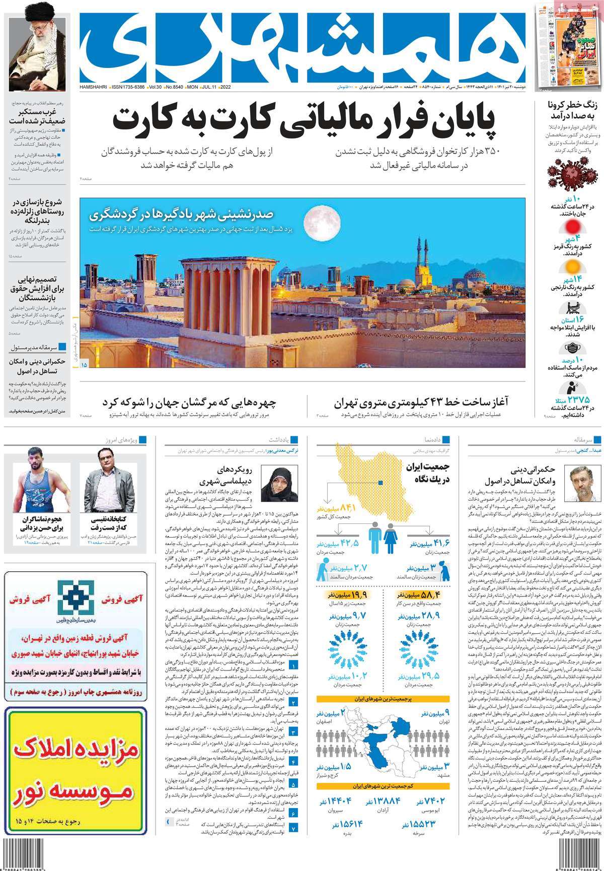 روزنامه های امروز مورخ 20-04-1401 10