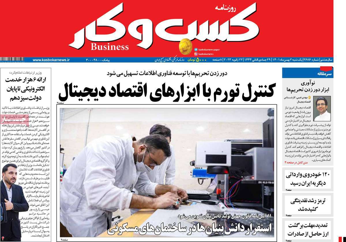 روزنامه های امروز مورخ 02-11-1401 22