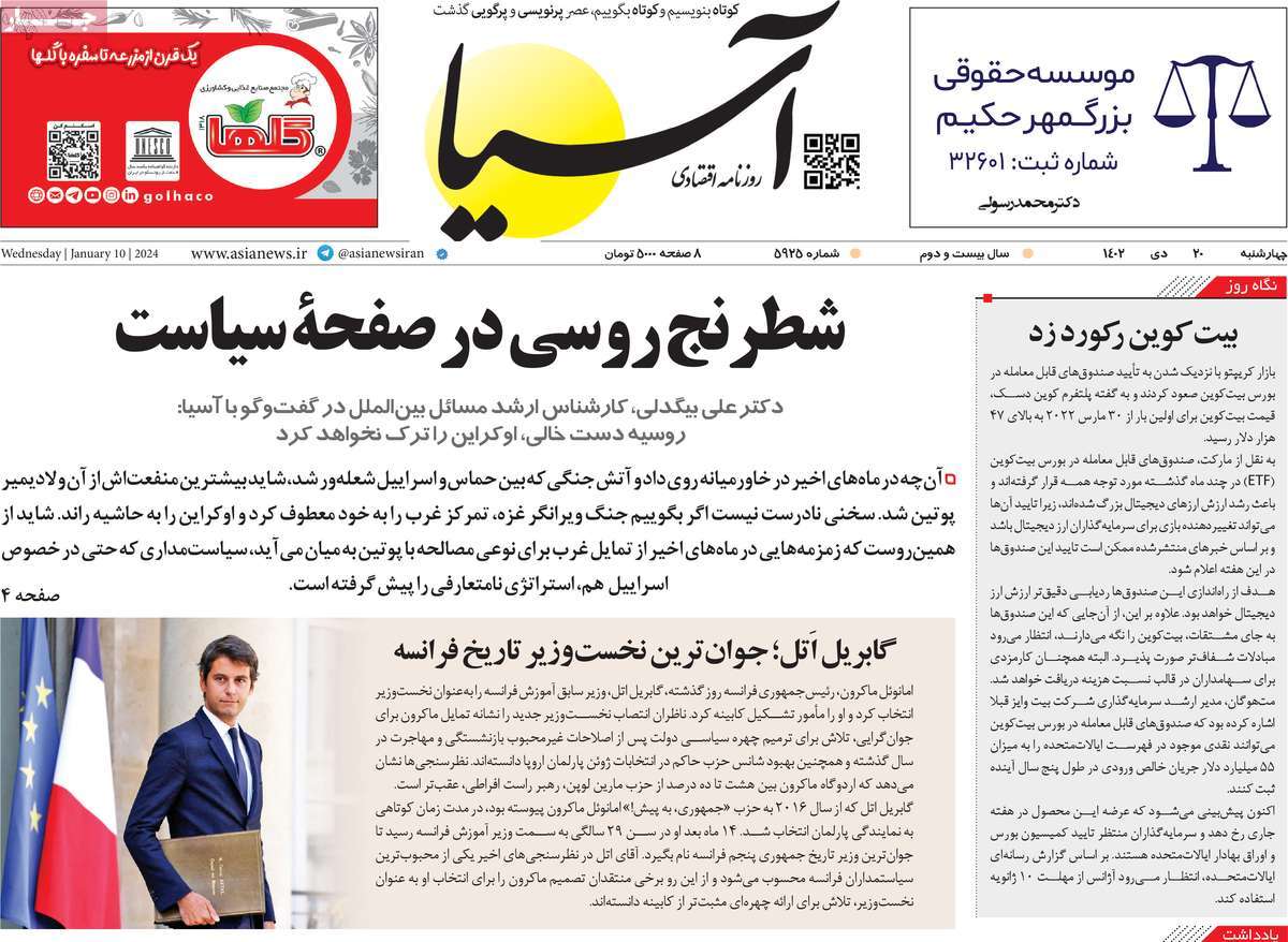روزنامه های روز چهارشنبه مورخ 20-10-1402 16