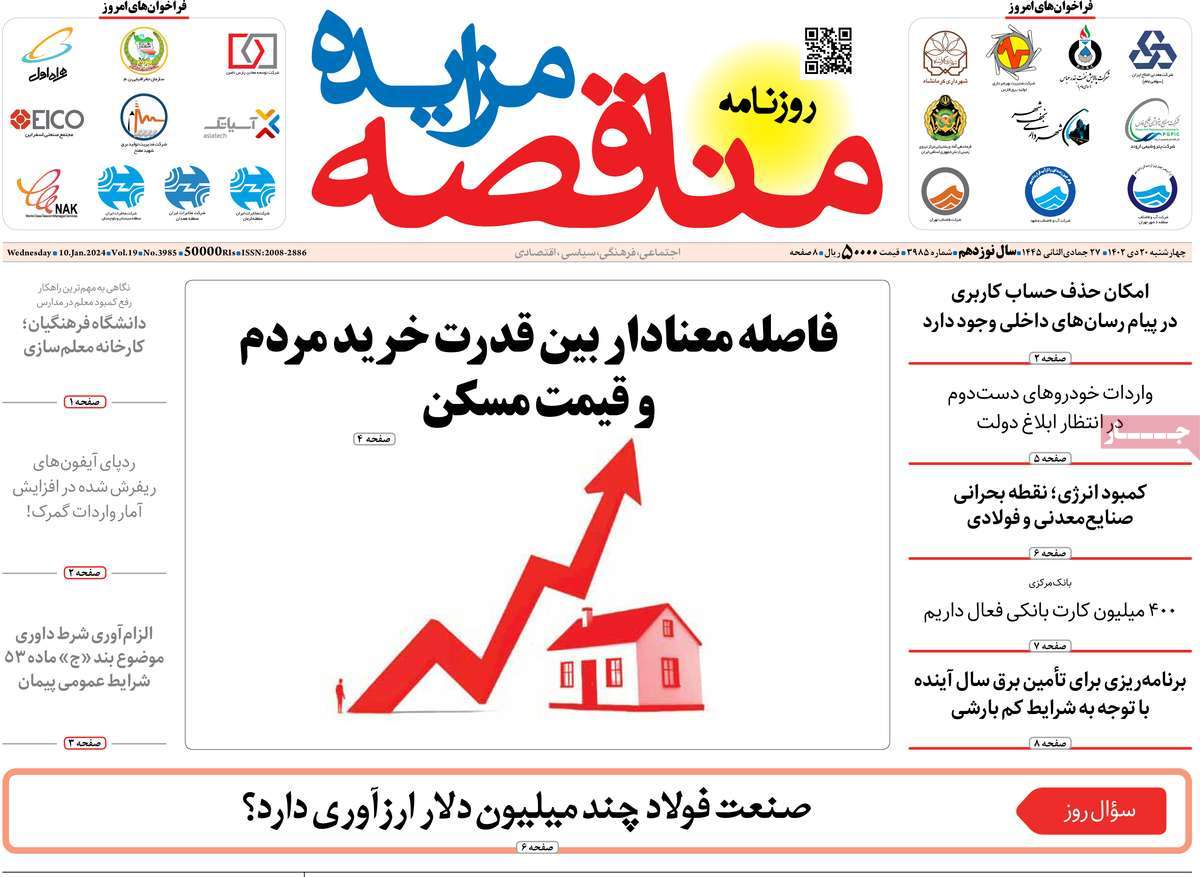 روزنامه های روز چهارشنبه مورخ 20-10-1402 22