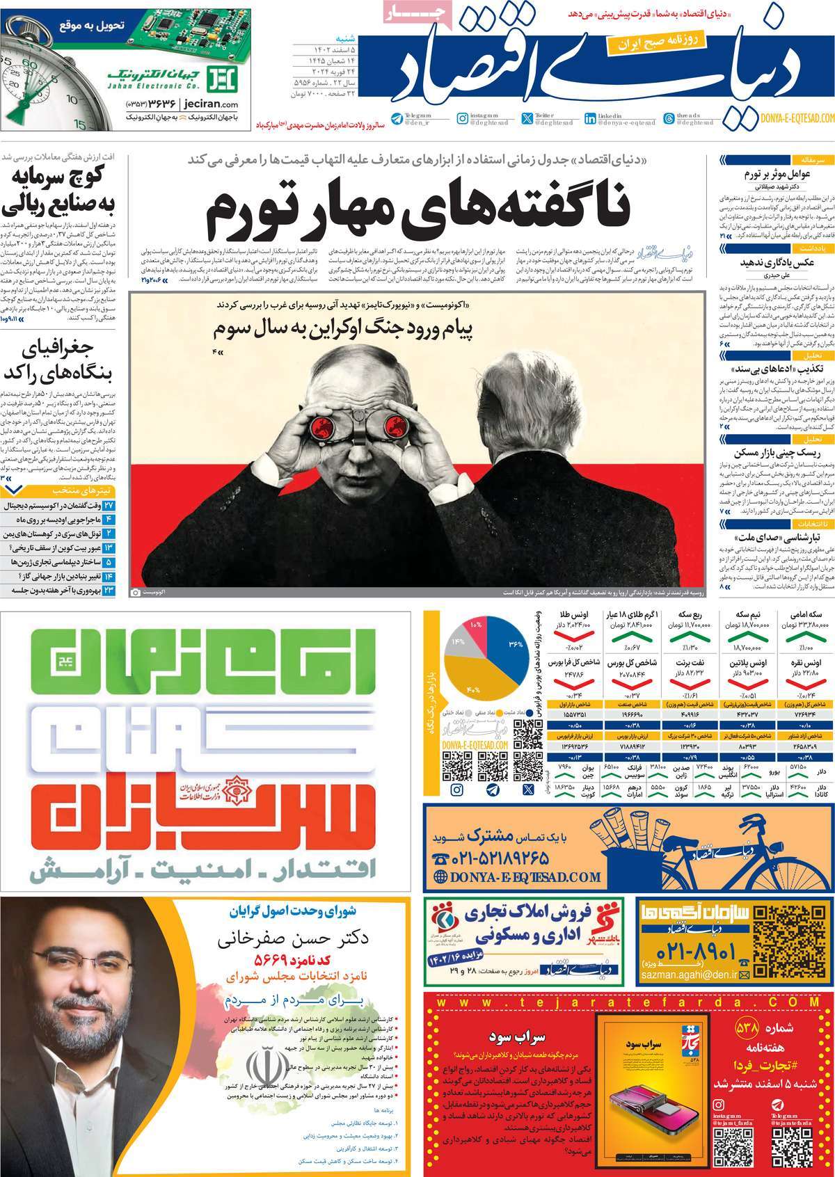 روزنامه های روز شنبه مورخ 05-12-1402 2