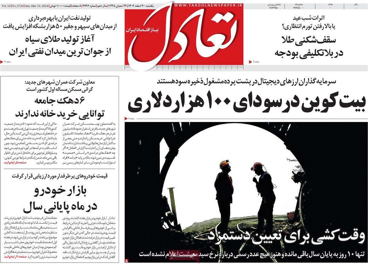 روزنامه های روز یکشنبه مورخ 20-12-1402 6