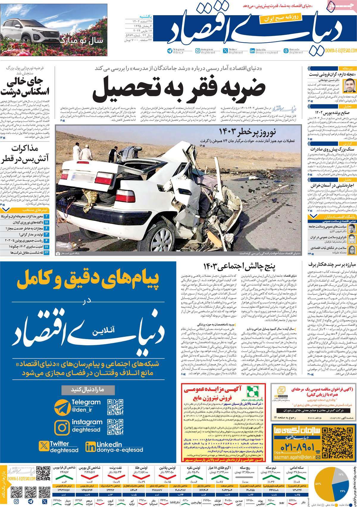 روزنامه های روز  یکشنبه مورخ 27-12-1402 1