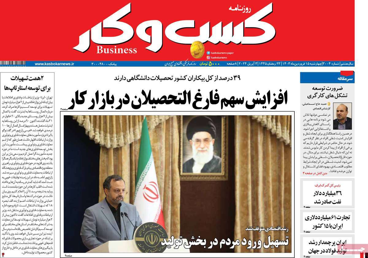 روزنامه های روز چهارشنبه مورخ 15-01-1403 15