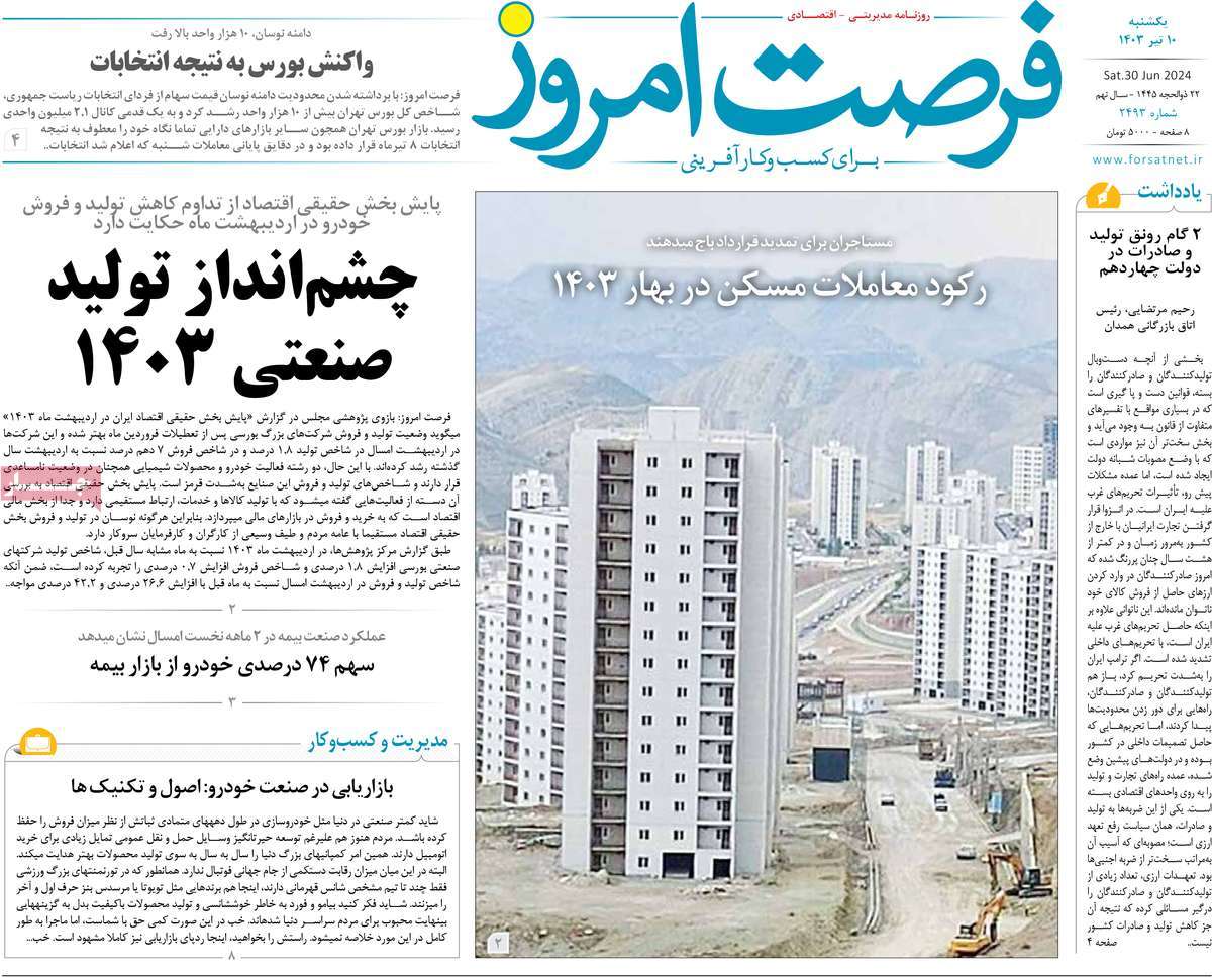 روزنامه های روز یکشنبه مورخ 10-04-1403 18