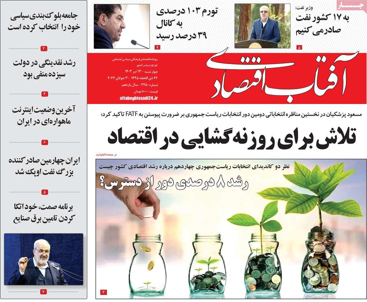 روزنامه های روز چهارشنبه مورخ 13-04-1403 1