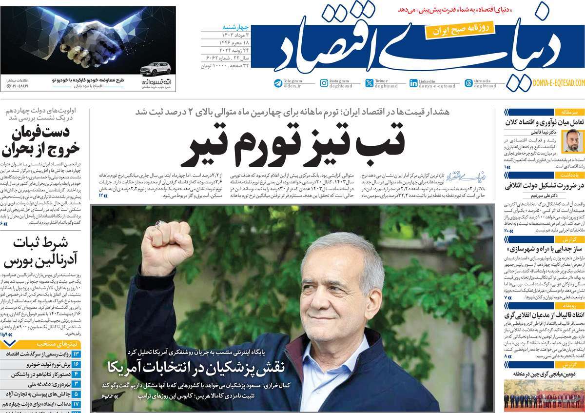 روزنامه های روز چهارشنبه مورخ 03-05-1403 3