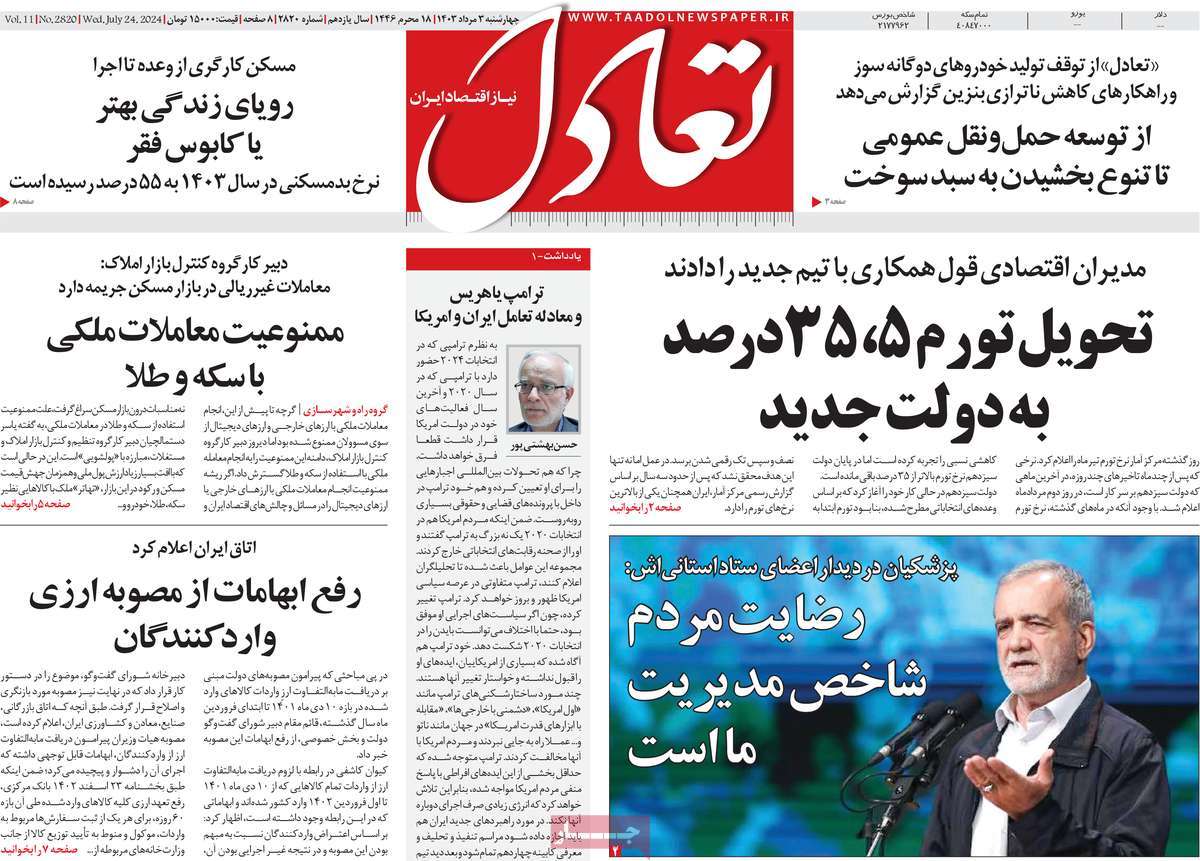 روزنامه های روز چهارشنبه مورخ 03-05-1403 8