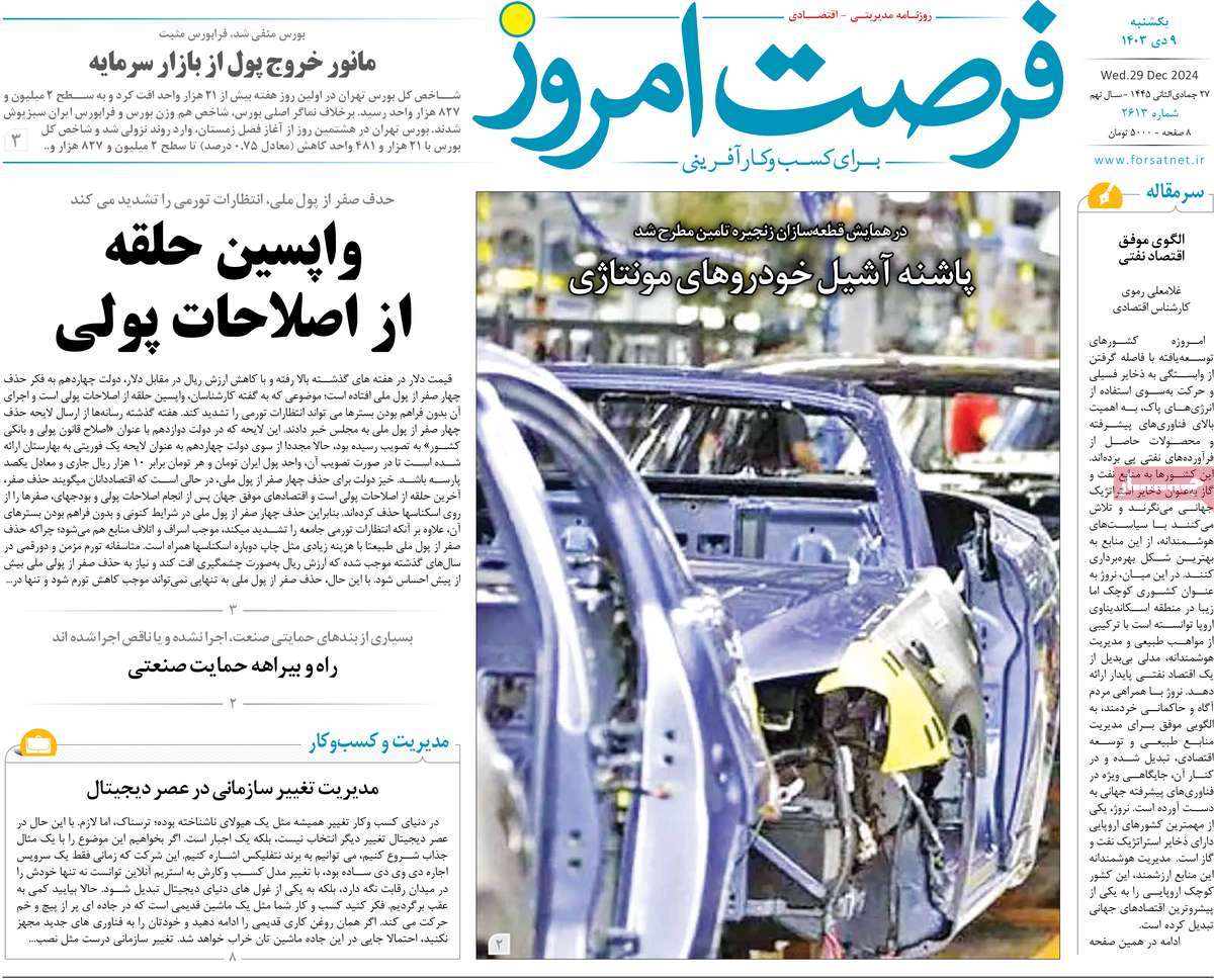 روزنامه های روز یکشنبه مورخ 09-10-1403 24