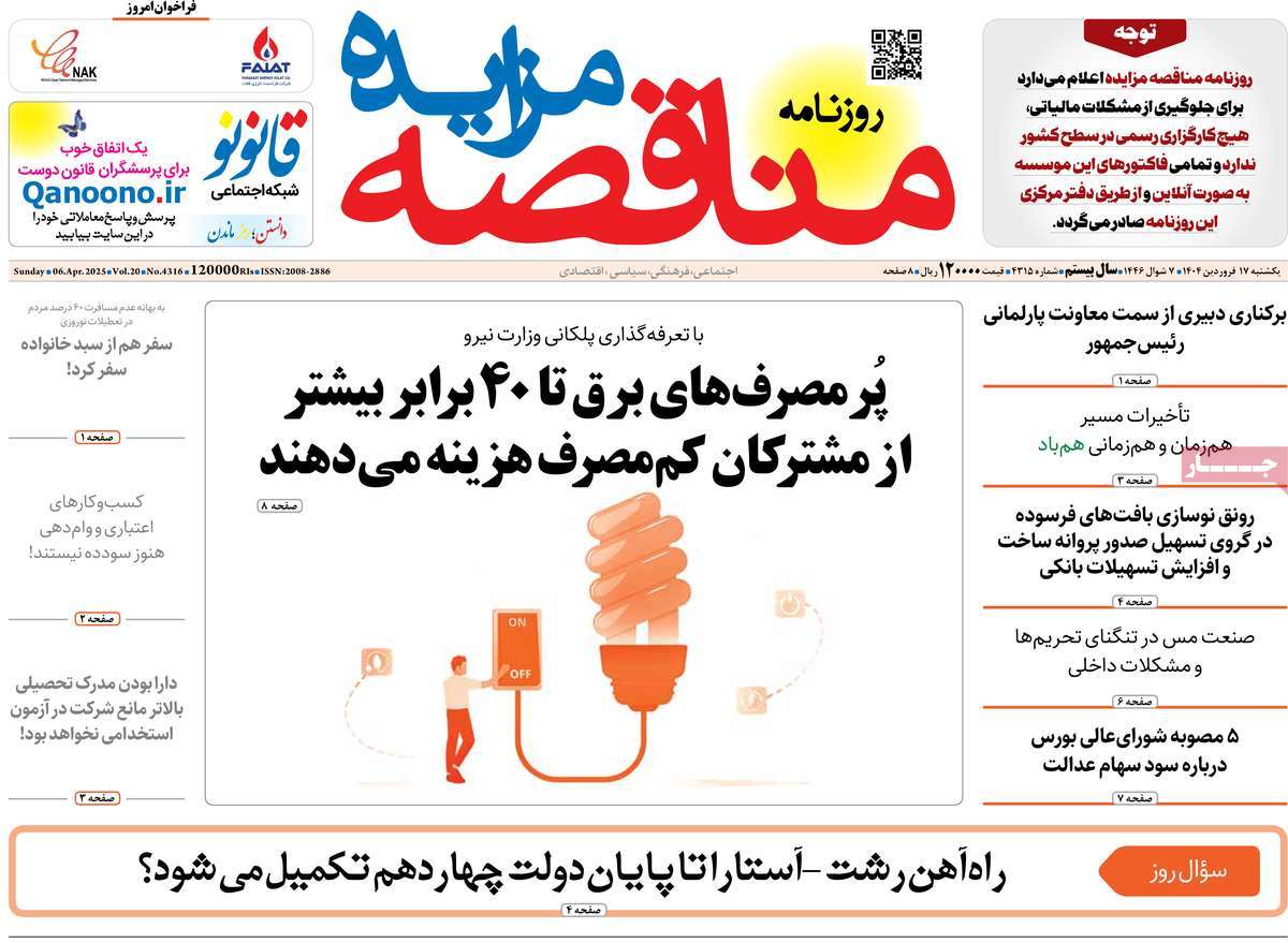 روزنامه های روز یکشنبه مورخ 17-01-1404 16
