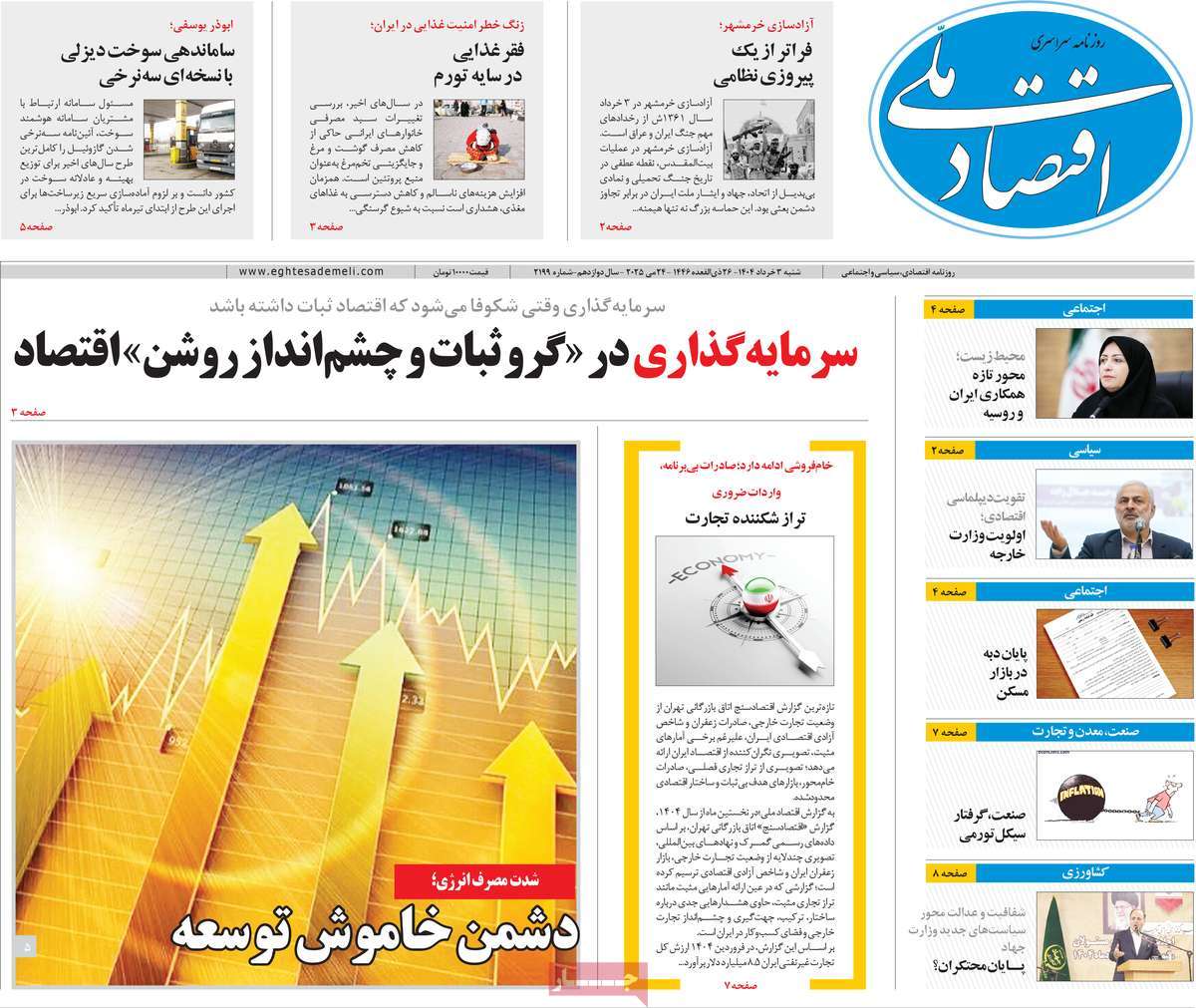 روزنامه های روز شنبه مورخ 03-03-1404 10