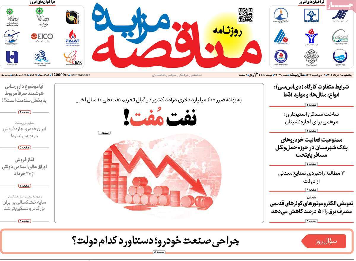 روزنامه های روز یکشنبه مورخ 18-03-1404 19