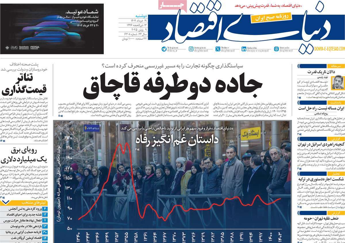 روزنامه های روز دوشنبه مورخ 19-03-1404 3