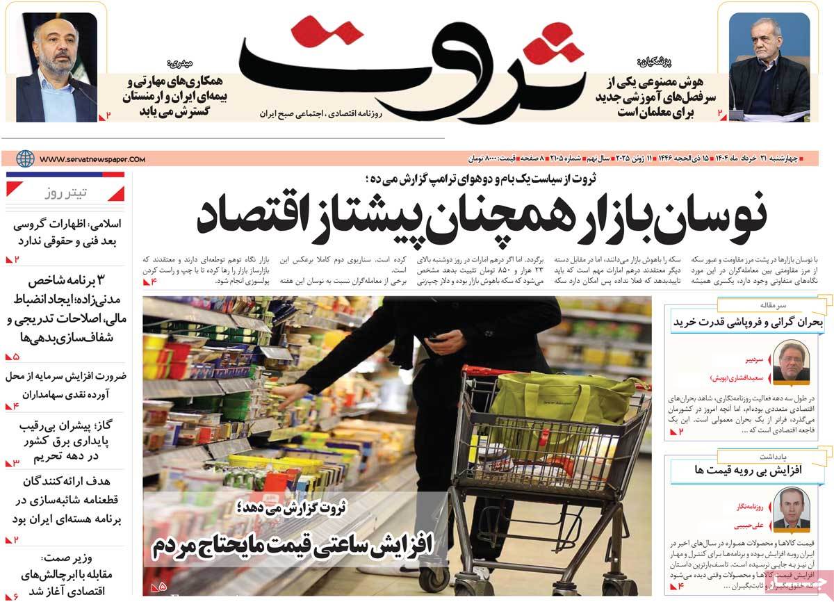 روزنامه های روز چهارشنبه مورخ 21-03-1404 6