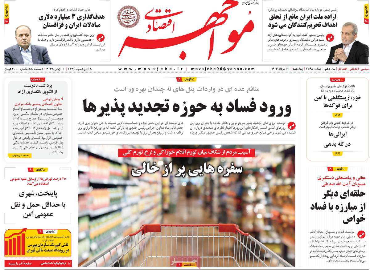 روزنامه های روز چهارشنبه مورخ 21-03-1404 16