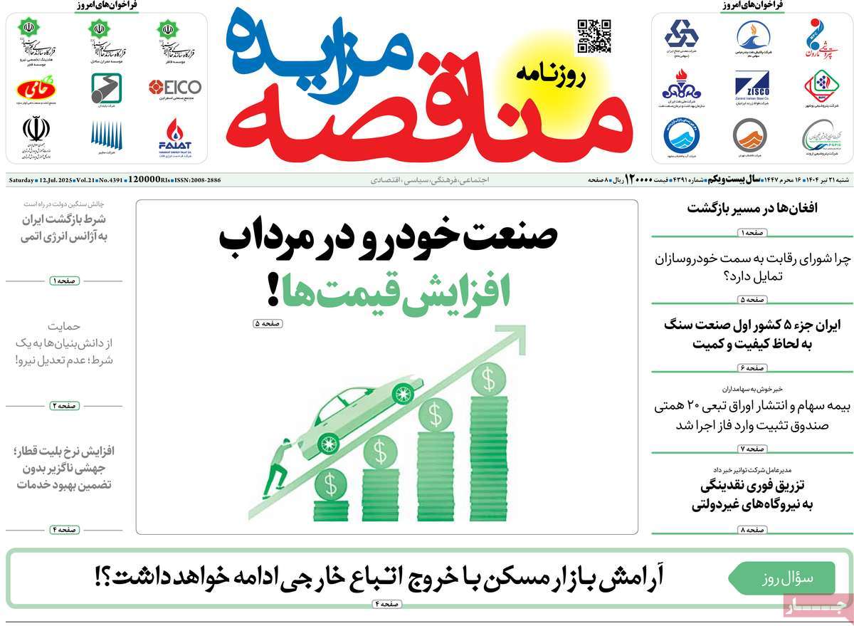 روزنامه های روز یکشنبه مورخ 21-04-1404 21