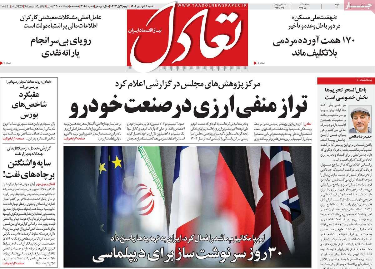 روزنامه های روز شنبه مورخ 08-06-1404 10