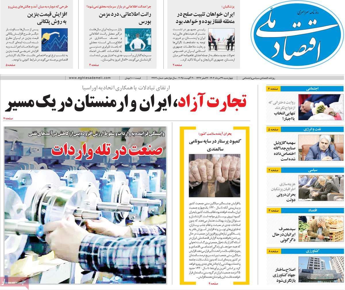 روزنامه های روز چهارشنبه مورخ 29-05-1404 15