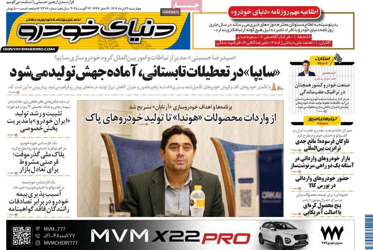 روزنامه های روز چهارشنبه مورخ 22-05-1404 2