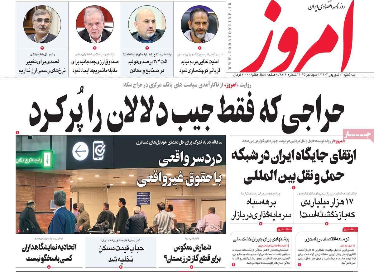 روزنامه های روز سه شنبه مورخ 11-06-1404 19