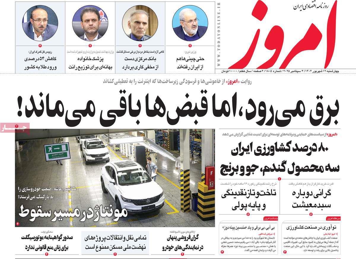 روزنامه های روز چهارشنبه مورخ 12-06-1404 19