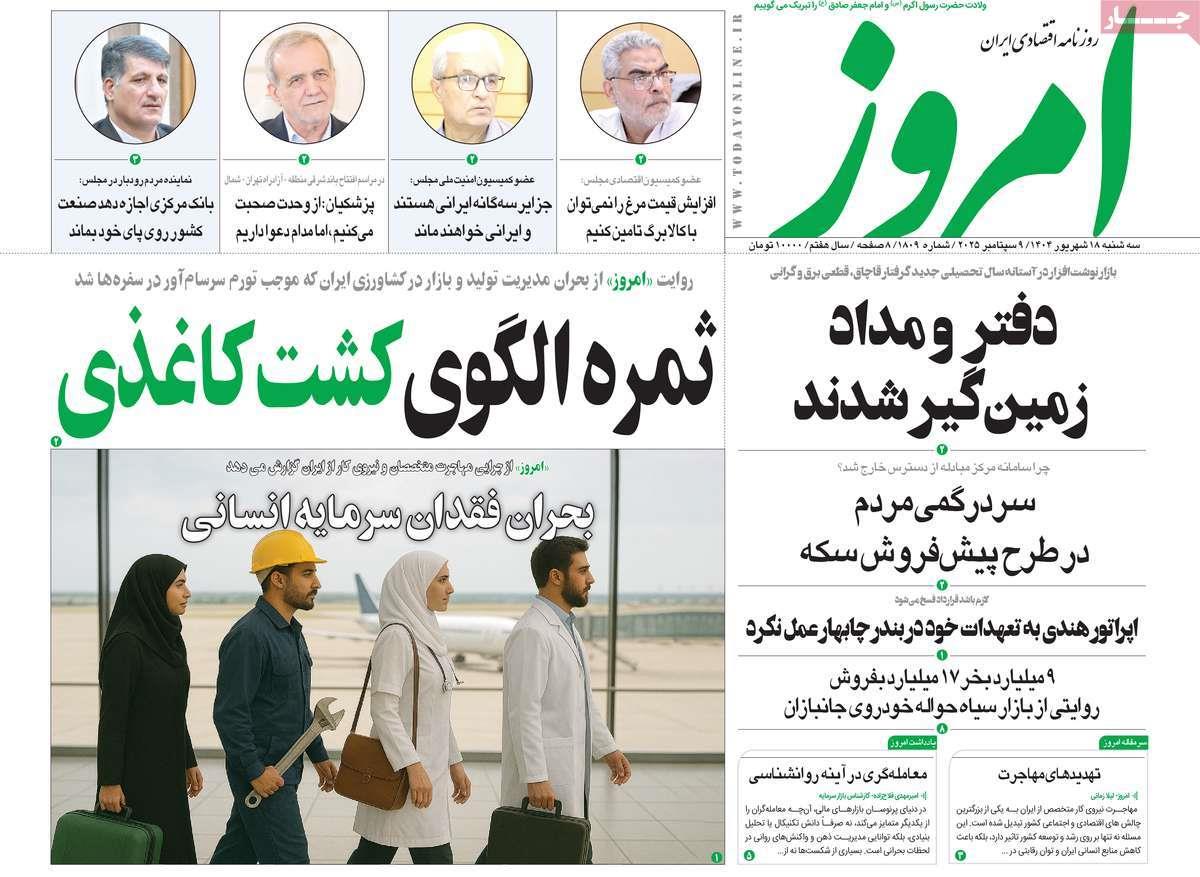 روزنامه های روز سه شنبه مورخ 18-06-1404 18