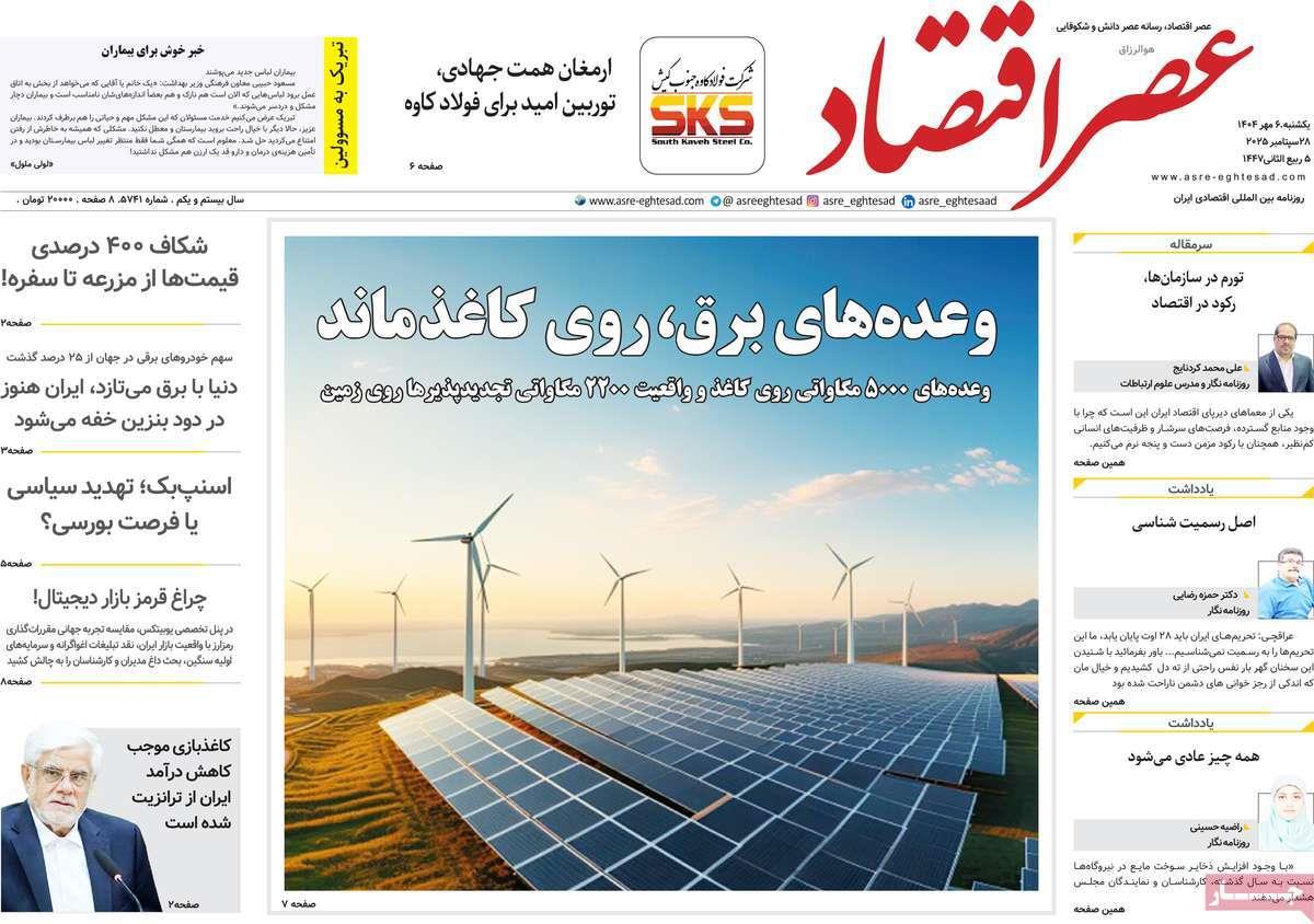 روزنامه های روز یکشنبه مورخ 06-07-1404 17