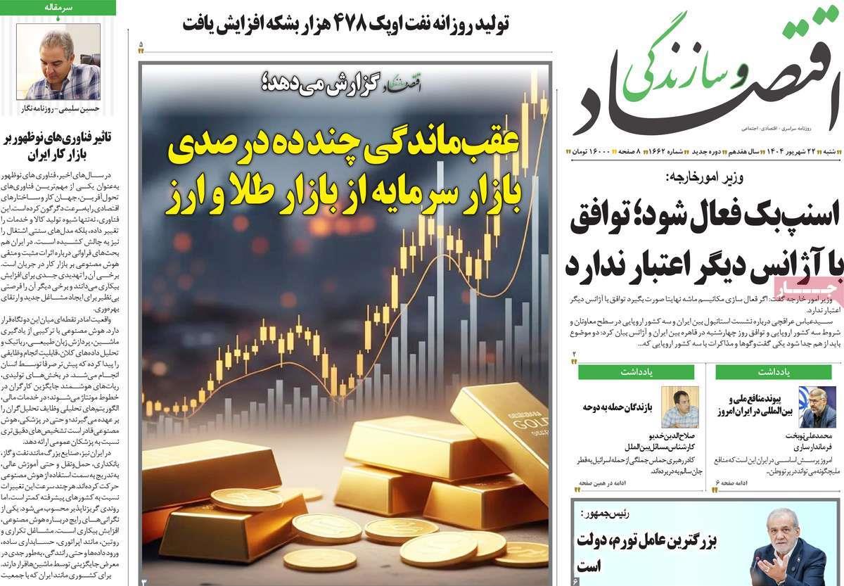 روزنامه های روز شنبه مورخ 22-06-1404 16