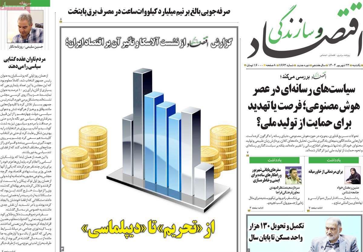 روزنامه های روز یکشنبه مورخ 23-06-1404 20