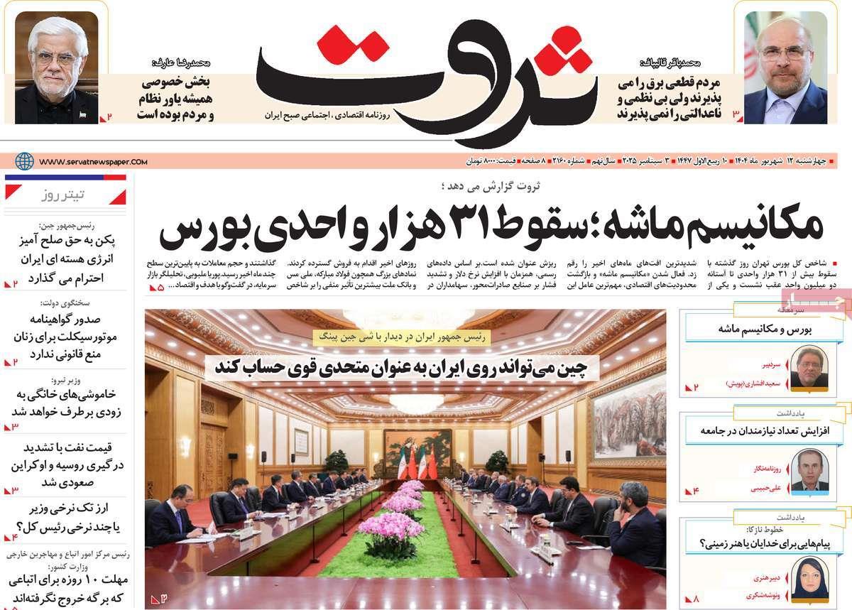 روزنامه های روز چهارشنبه مورخ 12-06-1404 15