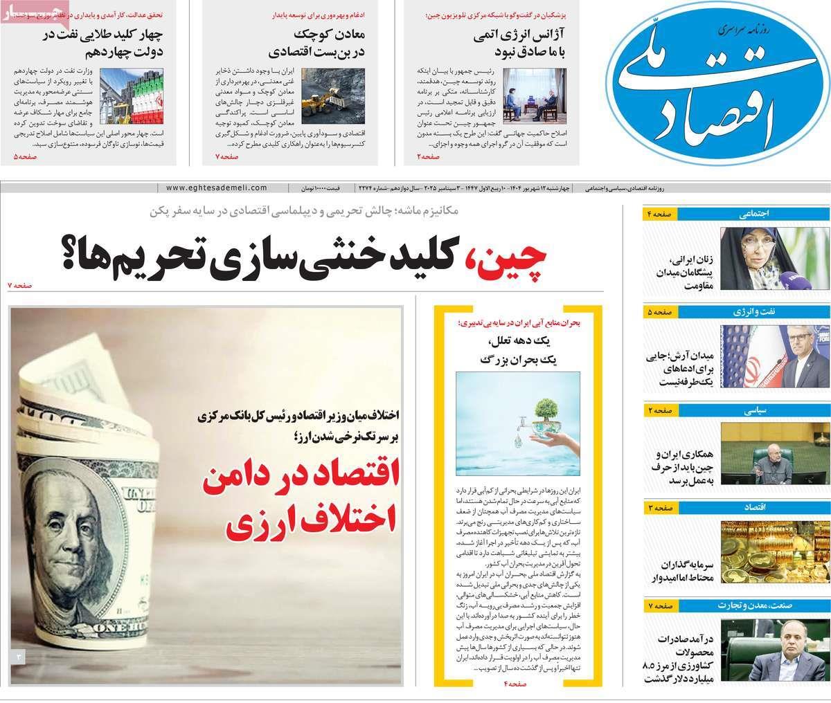 روزنامه های روز چهارشنبه مورخ 12-06-1404 12