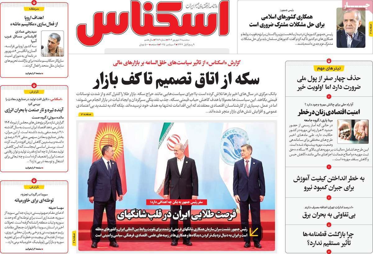 روزنامه های روز سه شنبه مورخ 11-06-1404 5