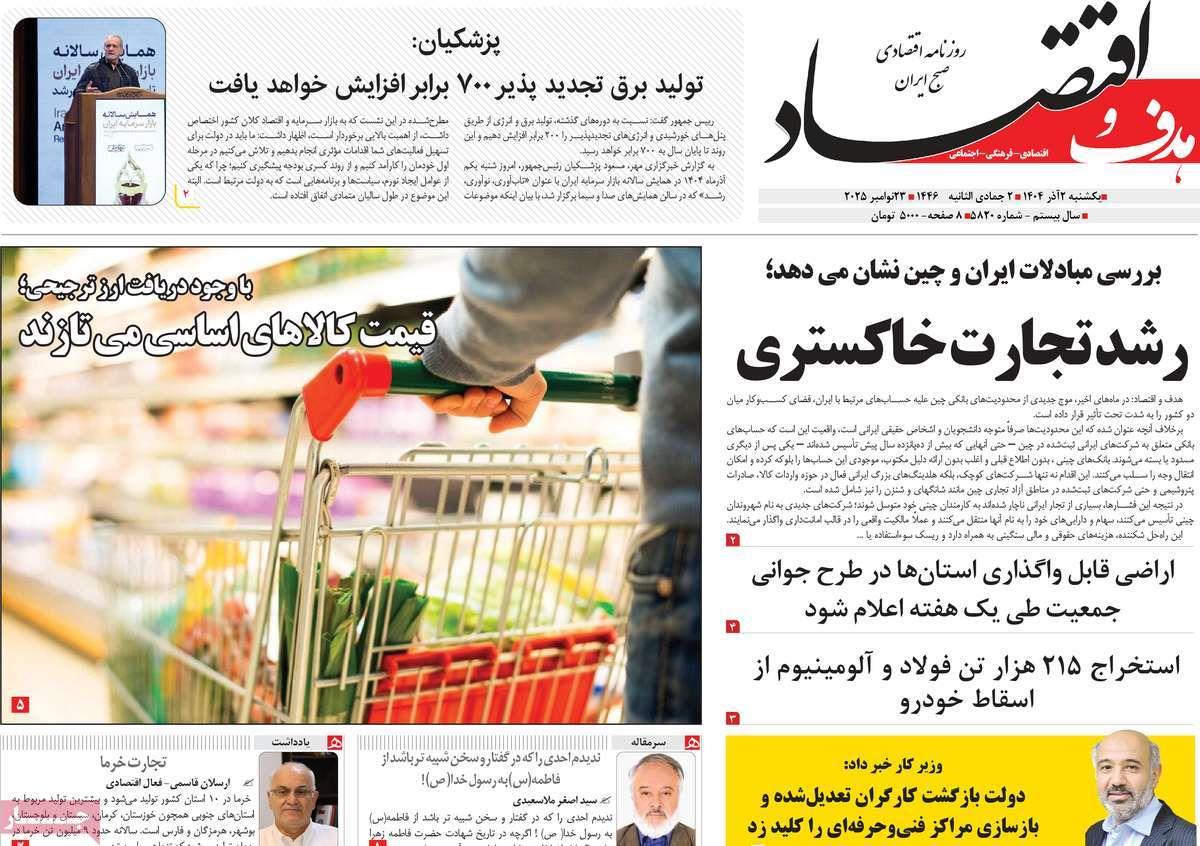 روزنامه های روز یکشنبه مورخ 02-09-1404 14