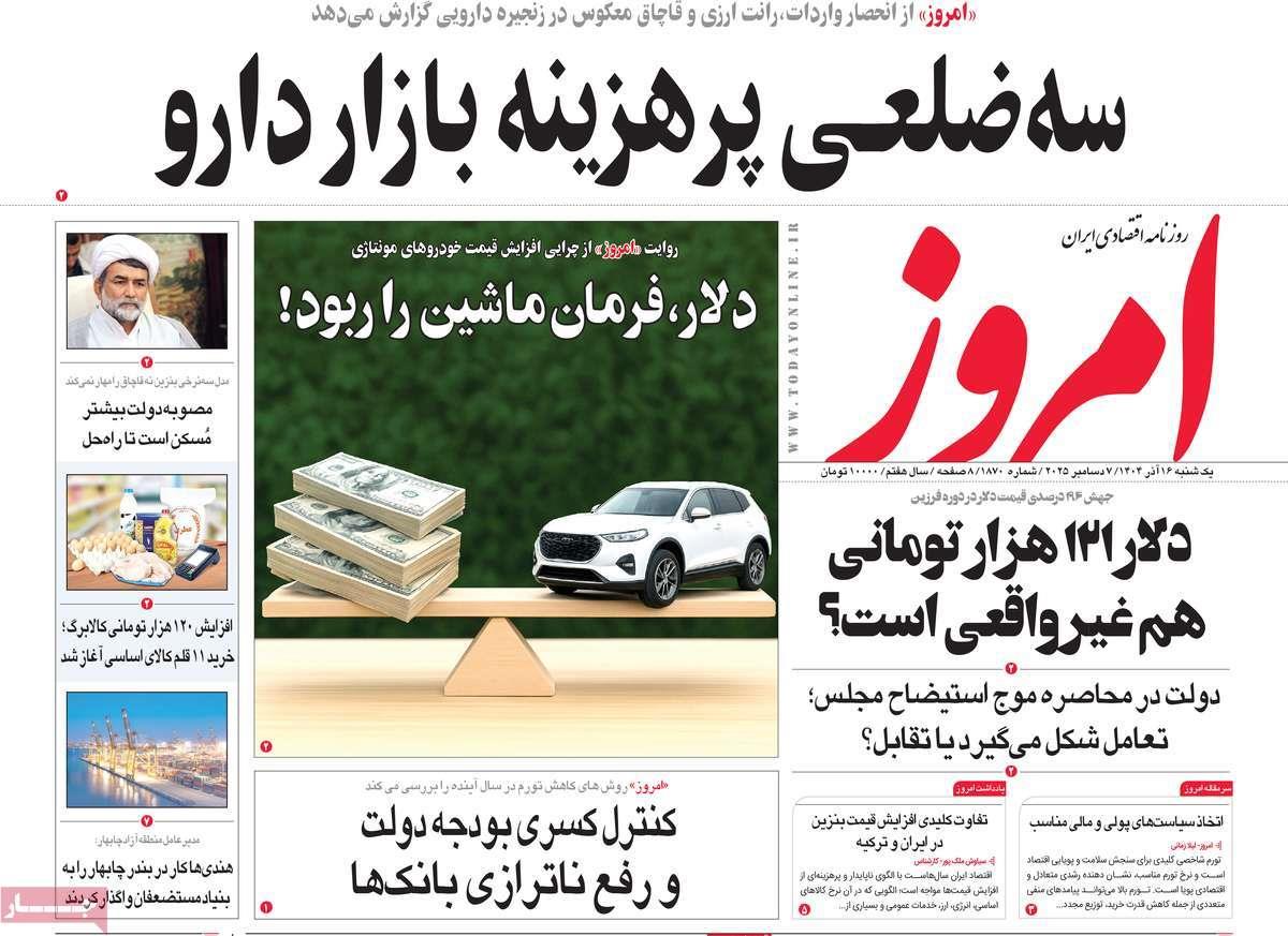 روزنامه های روز یکشنبه مورخ 16-09-1404 19