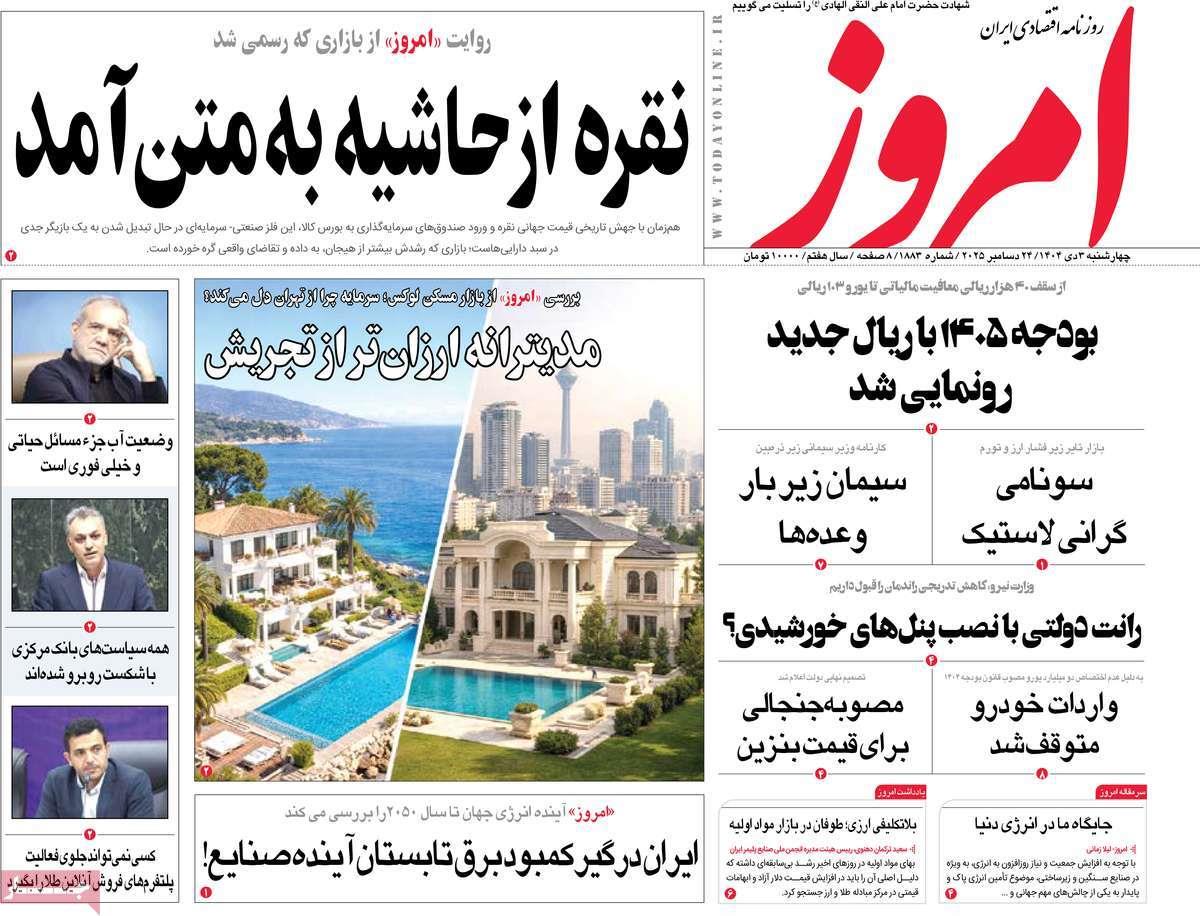 روزنامه های روز چهارشنبه مورخ 03-10-1404 18