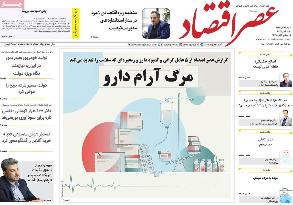 روزنامه های روز شنبه مورخ 22-09-1404 21