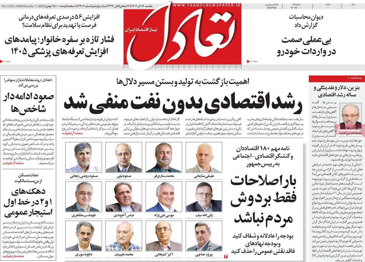 روزنامه های روز یکشنبه مورخ 16-09-1404 15