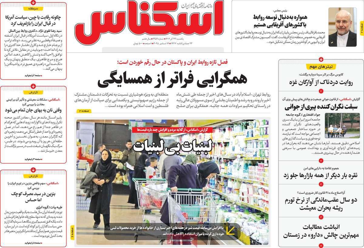 روزنامه های روز یکشنبه مورخ 23-09-1404 4