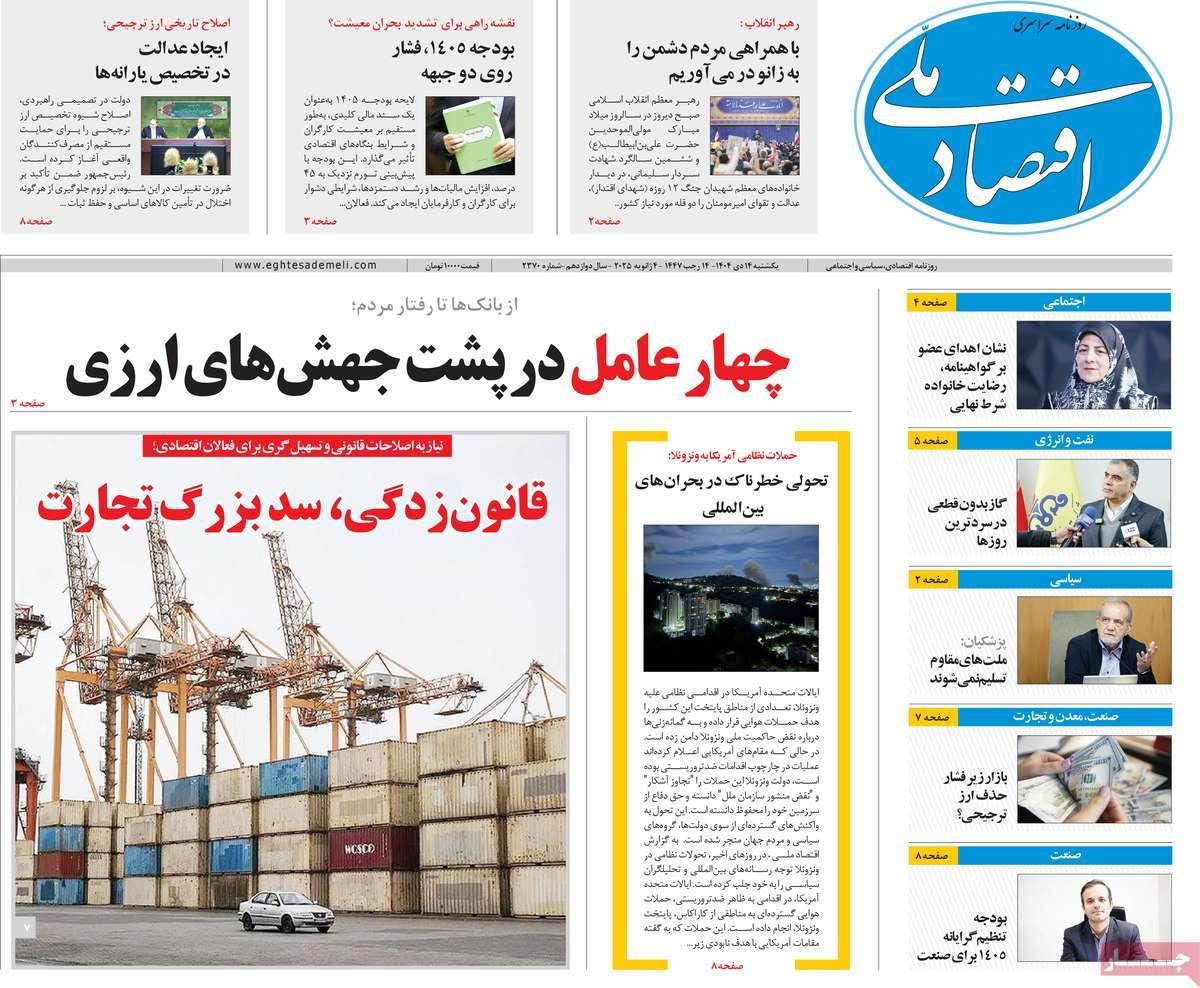 روزنامه های روز یکشنبه مورخ 14-10-1404 8