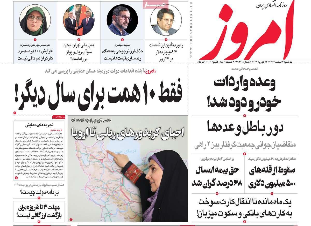 روزنامه های روز دوشنبه مورخ 04-12-1404 14