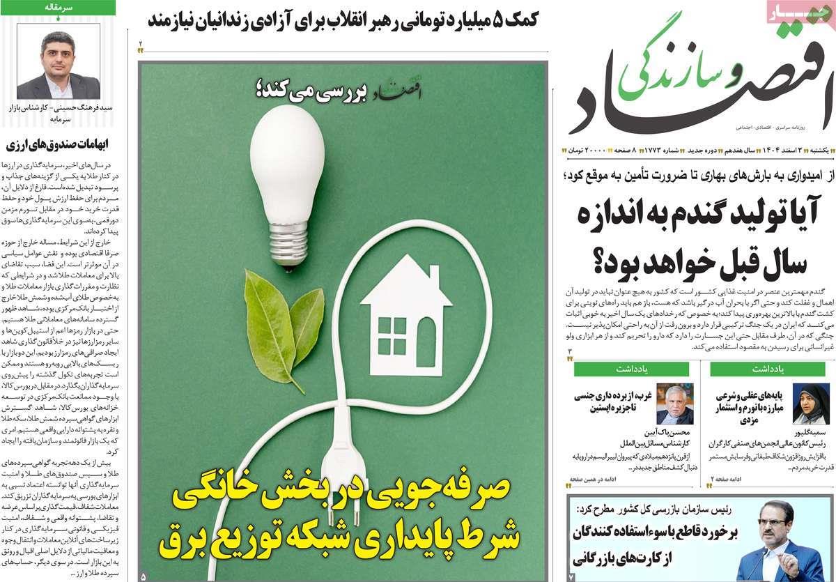 روزنامه های روز یکشنبه مورخ 03-12-1404 14
